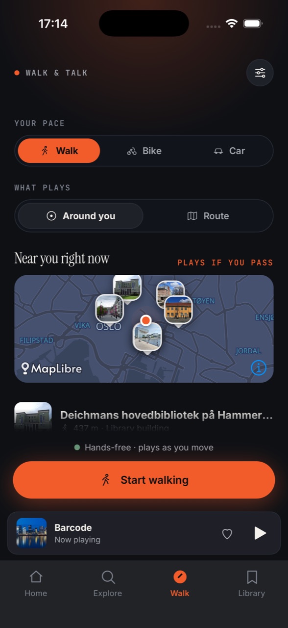 Walk & Talk: places near you, ready to narrate as you pass